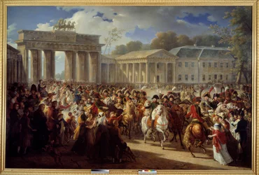Intocht van Napoleon I in Berlijn, leidend zijn garde door de Brandenburger Tor (1806)