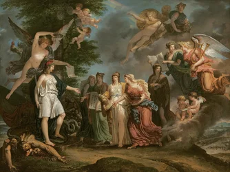 Frankrijk triomfantelijk moedigt de Wetenschappen en de Kunsten aan tijdens de oorlog, 1794