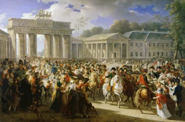 Frans: Entrée de Napoléon à Berlin. 27 octobre 1806 Intocht van Napoleon I in Berlijn, 27 oktober 1806