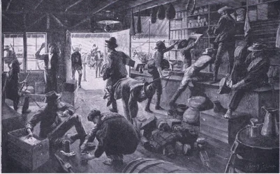 Boeren plunderen een winkel in het Grange River-gebied, illustratie uit Na Pretoria: De Guerrillaoorlog, 1902