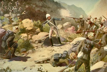 Roberts die de Pioniers bijeenroept bij Umbeyla, 1901