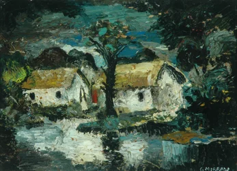 Huisje met stroom (olieverf op board)