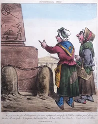 Karikatuur van de oprichting van de Obelisk op de Place de la Concorde, ca. 1831