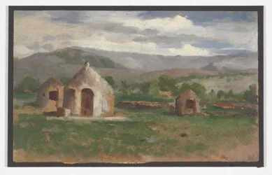 Landschapsschets met primitieve hutten, Provence