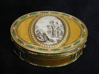 Snuifdoos met miniatuur die het vertrek van Telemachus uit Egypte afbeeldt, 1780-81
