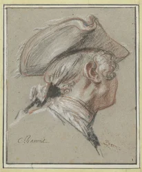 Studiekop, bepruikt en met tricorne