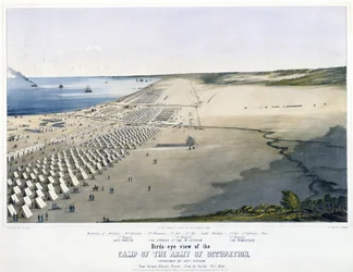 Vogelvlucht van het Kamp van het Bezettingsleger, onder bevel van Genl. Taylor. Bij Corpus Christi, Texas, [vanuit het Noorden] Okt. 1845.