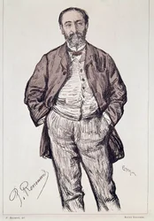 Portret van Camille Saint-Saëns, Franse componist, 20e eeuw (gravure)