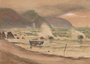 Landschap met twee mannen en een boot