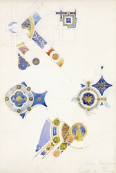 Certosa di Pavia, studies van de plafonddecoratie, 1891