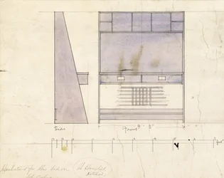 Ontwerp voor een wastafel, getoond in zij- en vooraanzicht, 1904