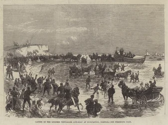 Lancering van de Licensed Victualler Life-Boat in Hunstanton, Norfolk