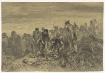 Het lijk van Richard III, koning van Engeland, gevonden op het slagveld van Bosworth, 1485