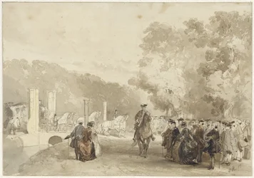 Koets van de Prins, die van de oprijlaan van Huis ten Bosch rijdt