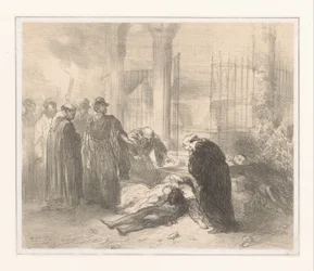 Lichamen van Romeo en Julia te midden van rouwende figuren
