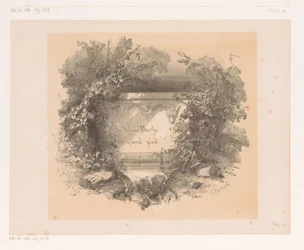 Titel op muur in landschap