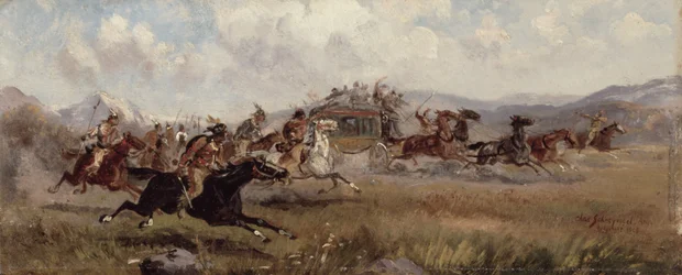 Sioux vallen een postkoets aan, 1909