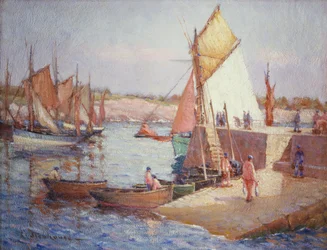 Aan de kade (olieverf op doek)