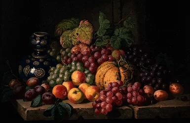 Stilleven met Fruit en een Blauwe Vaas
