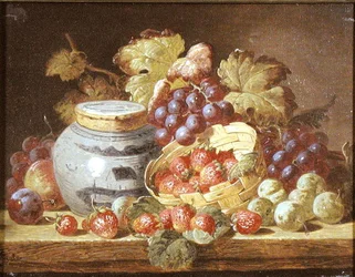 Stilleven met fruit en een gemberpot