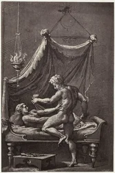 Fotoreproductie van een tekening van Perino del Vaga, De verkrachting van Lucretia
