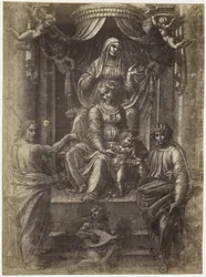 Fotoreproductie van een tekening van Rafaël, Anna, Maria en Christus