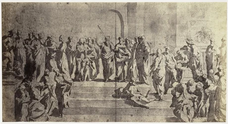 Fotoreproductie van een tekening van Rafaël, studie voor De school van Athene