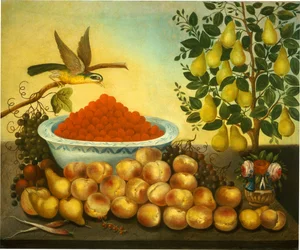 Stilleven: Fruit, Vogel en Dwergperenboom