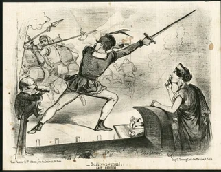Illustratie door Charles Vernier (? -1887) in Le Charivari - Theater, President van de Republiek - Thiers Adolphe, Napoleon III
