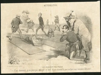 Illustratie van Charles Vernier in Le Charivari - Un oiseleur politique - President van de Republiek, Ministerie van Binnenlandse Zaken - Thiers Adolphe, Napoleon III, Faucher Leon - Portfolio
