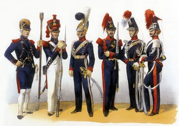 Uniformen van het Franse leger: Nationale Garde (Artillerie en Cavalerie) 18-19e eeuw, gravure door Charles Vernier