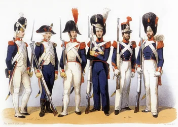 Uniformen van het Franse leger, Nationale Garde (infanterie), 18e-19e eeuw, gegraveerd door Charles Vernier (1831-1887)