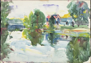 Reflecties, zonnige ochtend, New Hampshire (aquarel op papier)