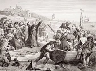 Vertrek van de Pilgrim Fathers uit Delft Haven in juli 1620, uit 