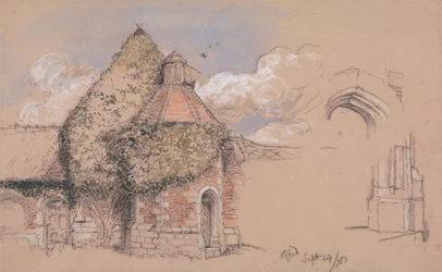 Ruïnes van het oude paleis van de aartsbisschoppen van Canterbury in Otford, Kent, 24 september 1856