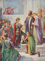 De Investituur van de Zwarte Prins (1330-76) als Ridder van de Kousenband, illustratie uit 