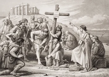 De eerste prediking van het christendom in Groot-Brittannië, uit 