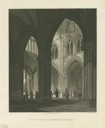 Interieur van de Lichfield Kathedraal - Schip (aquatint gravure)