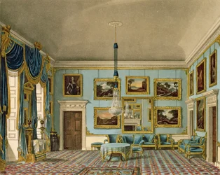 De Blauwe Fluwelen Kamer in Buckingham House, gegraveerd door Daniel Havell