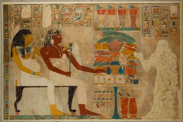 Vizier Rekhmire en zijn moeder Meryt met voedseloffers, ca. 1928