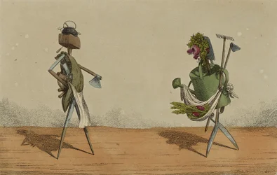 Geanimeerde Gereedschappen, Plaat 2, Opgedragen aan de Timmerlieden en Tuiniers van Groot-Brittannië, c.1811 (handgekleurde ets)