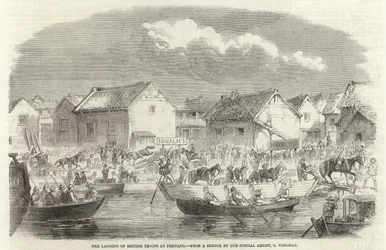 De landing van Britse troepen bij Pehtang