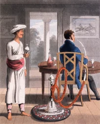 Een heer met zijn Hookah Burdah, of pijpdrager, 1813