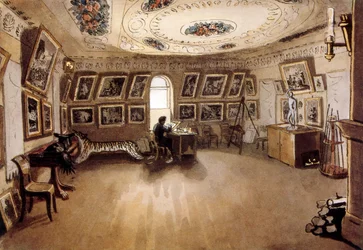 Zelfportret in een interieur 1860, door Carl Von hampeln (1808-1880). Russisch-Oostenrijks schilder.