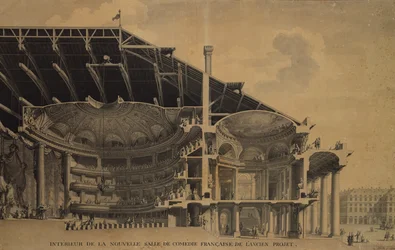 Interieur van de nieuwe zaal van de Comédie-Française in het Théâtre de l’Odéon, Parijs, 1776