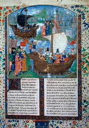 Tristan en Isolde verlaten Ierland, miniatuur uit manuscript ms. 103 f.1