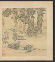 Schilderijen naar Oude Meesters: Portret van Zhongqing in een Landschap