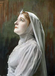 Operazangeres Berthe Lamare als Ghyslaine in opera "Ghyslaine", foto door Cheri Rousseau en Glauth uit Franse krant "Le Theatre" mei 1908