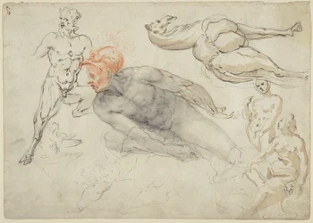 Studies van mannelijke en vrouwelijke naakten, een sater en een kameel (recto); standbeeld van Marcus Aurelius (verso)