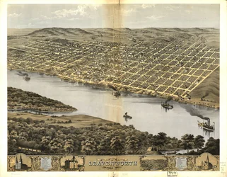 Vogelvlucht van de stad Leavenworth, Kansas 1869